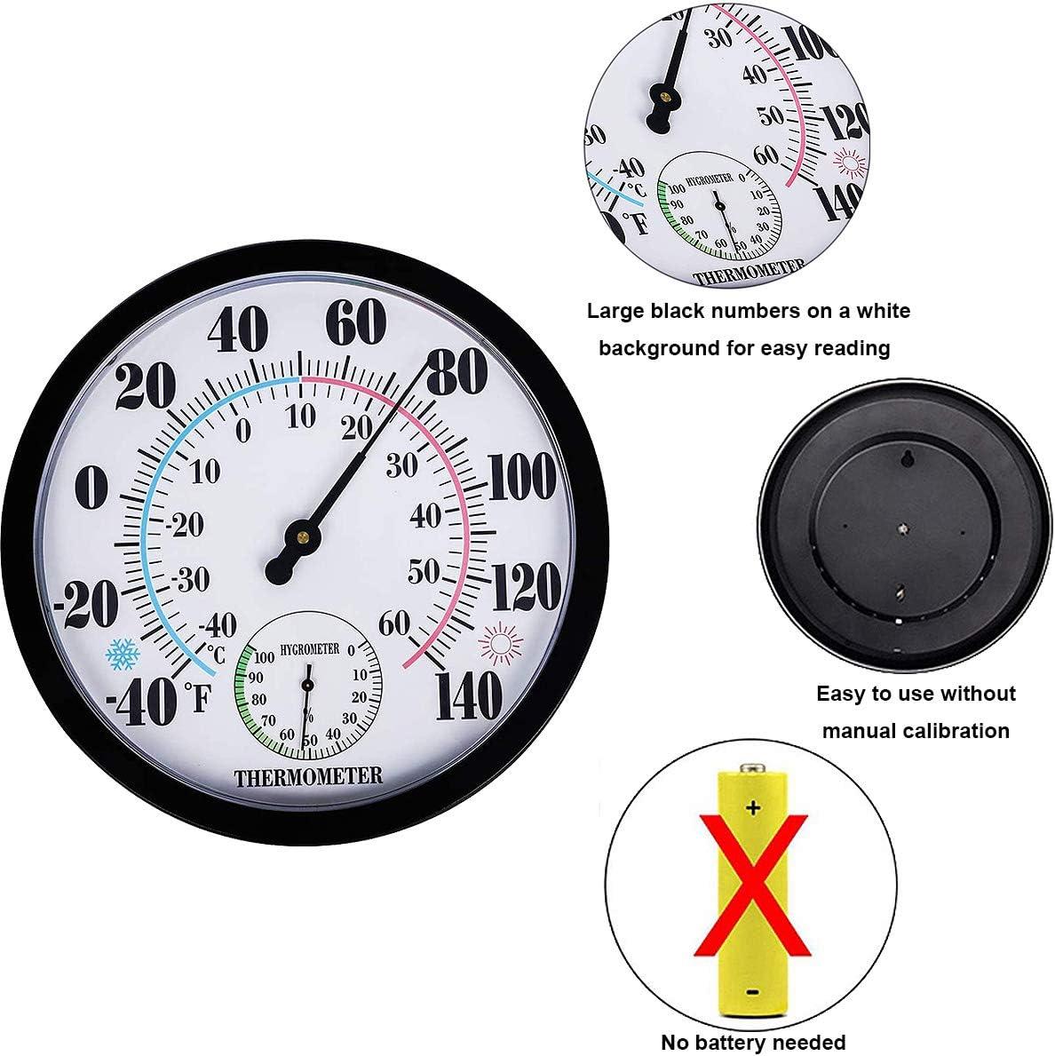 Uanit Indoor Outdoor Thermometer Large Numbers Wall Thermometer Hygrometer Waterproof Does not Require Battery Wireless Hanging Hygrometer Garden Decoration