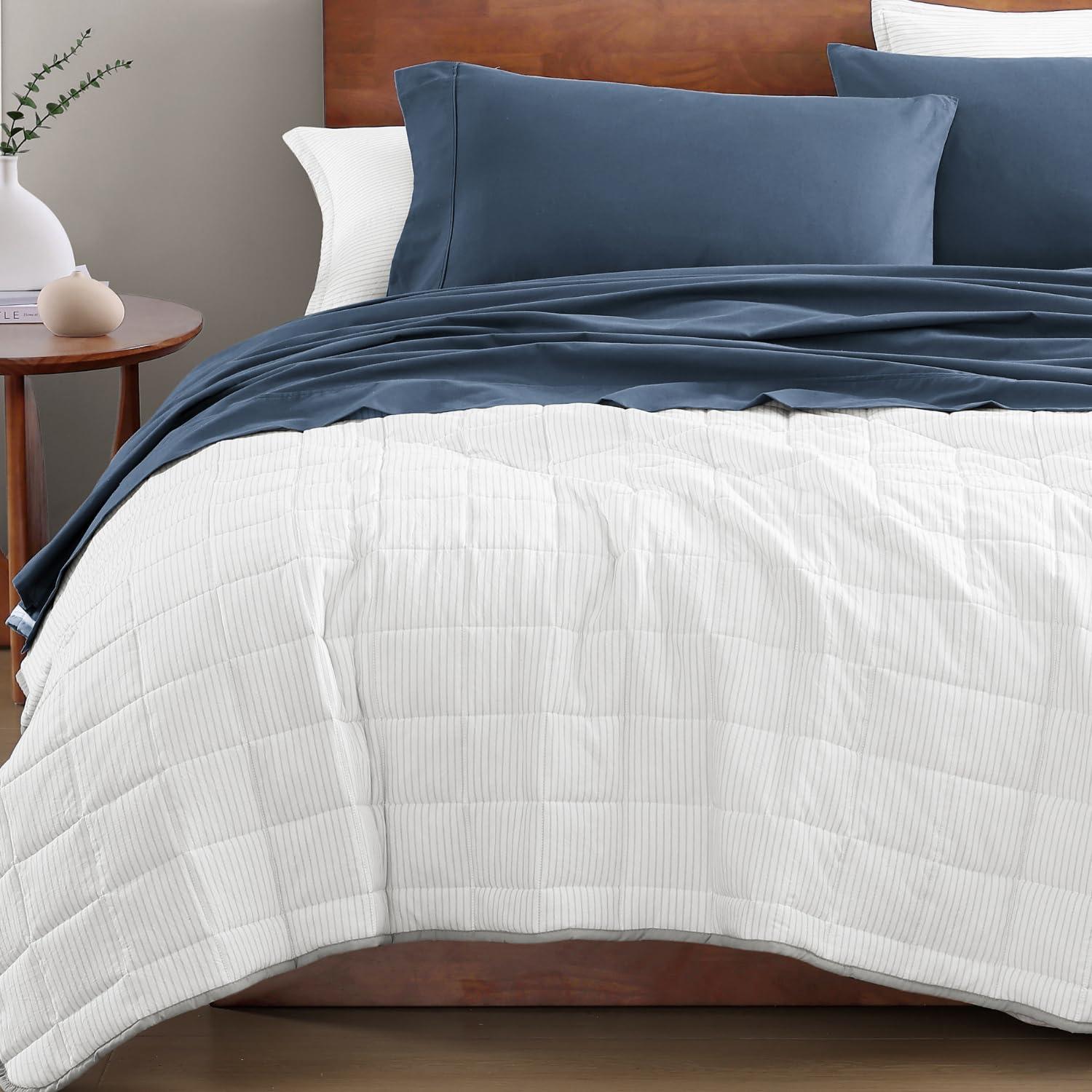 LANE LINEN 100% Organic Cotton Sheets Twin Size, Mercerized Cotton Fully Elasticized Soft & Comfy Bedding Sheets & Pillowcase Set, Good for Dorm Room, Deep Pocket Fully Elasticized Sheet- Navy