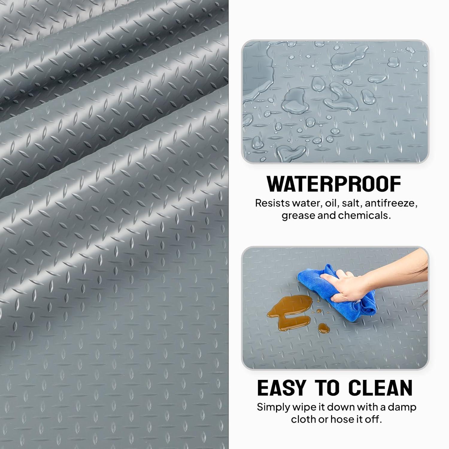 TUFFIOM 7.5 x 17 FT Garage Floor Mat, Thickened Diamond Plate PVC Garage Flooring Roll for Under Car Parking Protect, Floor Mats for Garage, RV Trailer Flooring, Water/Stain Resistant