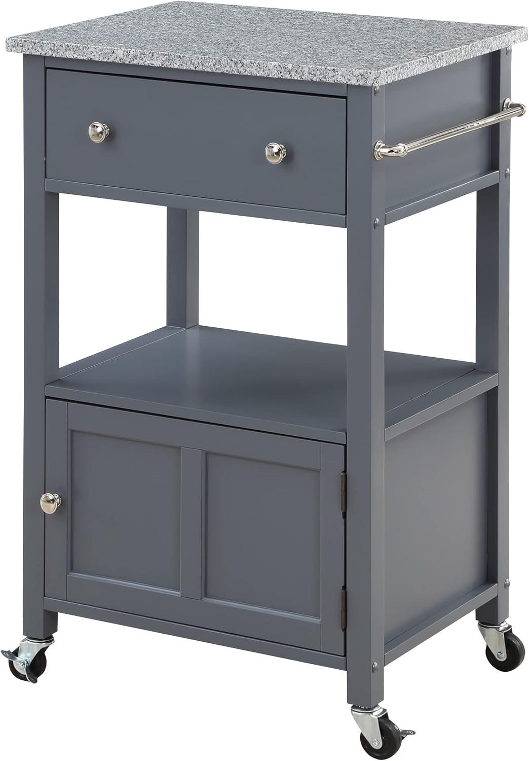 Fairfax Engineered Wood Kitchen Cart with Granite Top and Gray Base