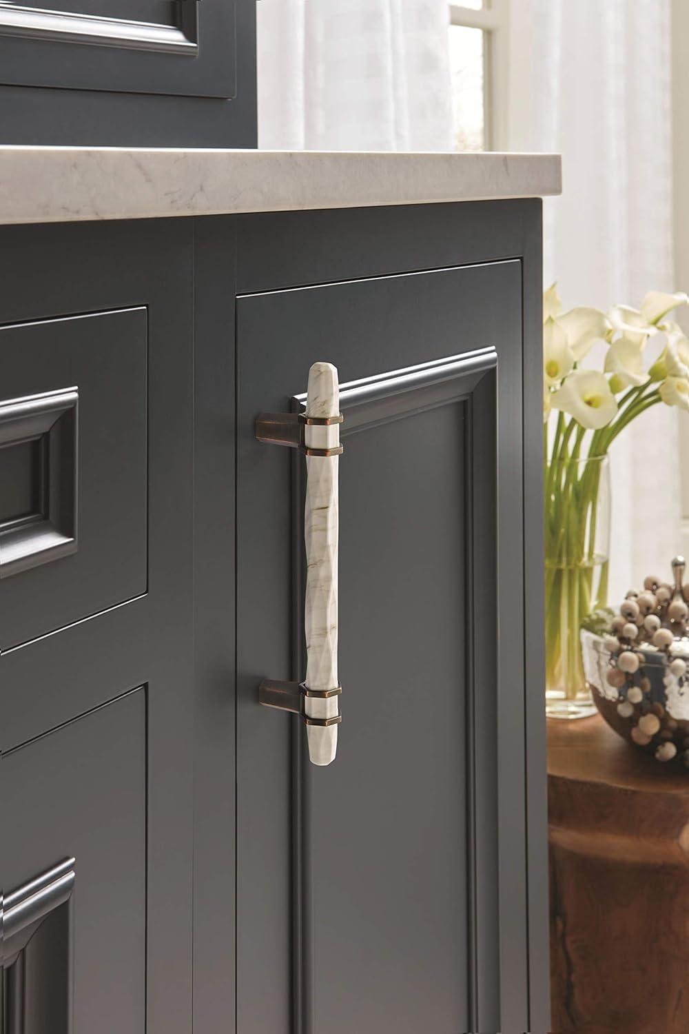 Amerock | Cabinet Pull | Marble White/Oil-Rubbed Bronze | 5-1/16 inch (128 mm) Center to Center | Carrione | 1 Pack | Drawer Pull | Drawer Handle | Cabinet Hardware
