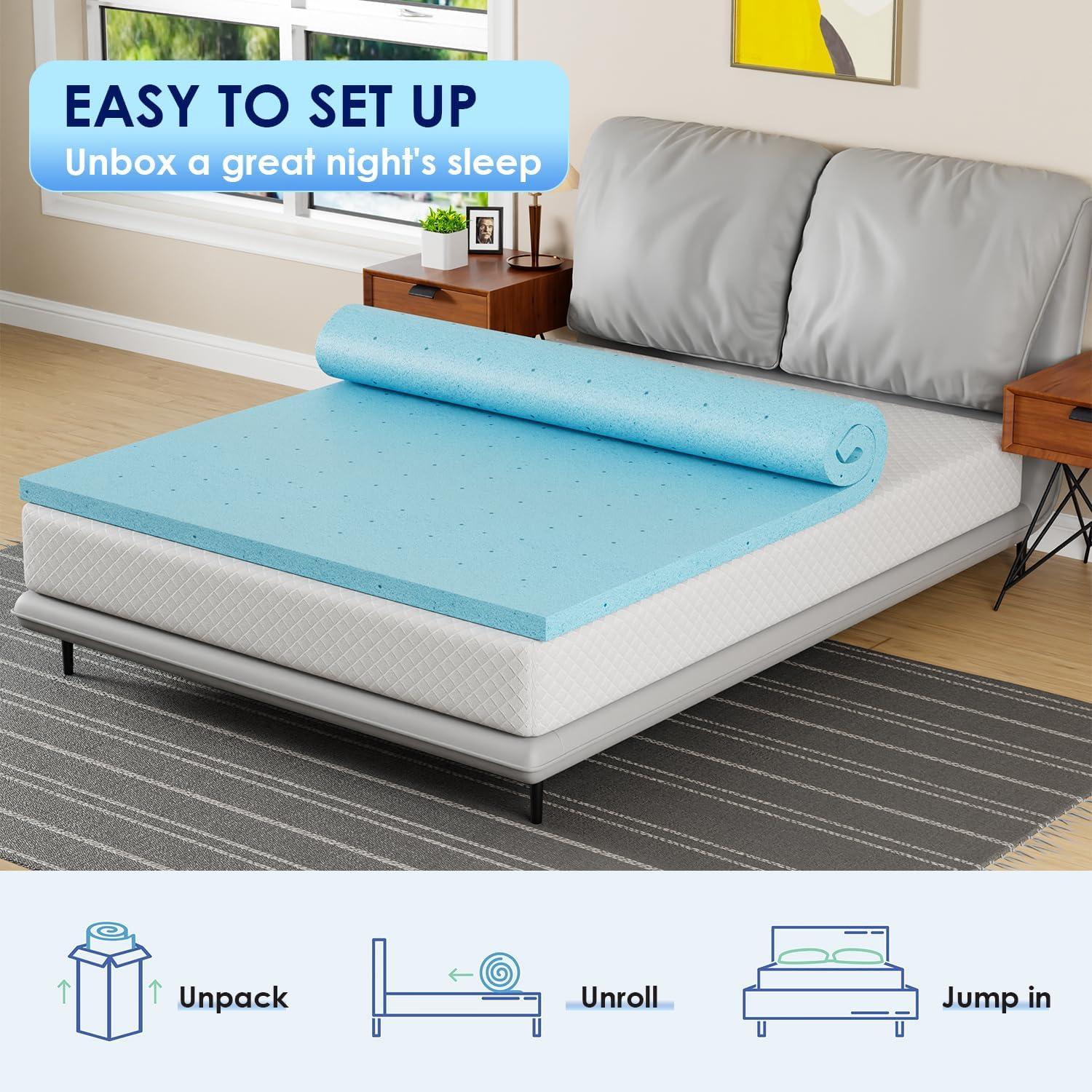 FDW 2 Inch Gel Memory Foam Mattress Topper/CertiPUR-US Certified/Gel Infused Mattress Topper/Easy to Clean