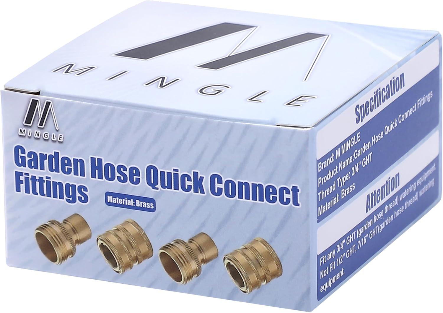 M MINGLE Garden Hose Quick Connect Fittings with Metal Springs, 3/4 inch GHT Solid Brass, Quick Connector Set, 2-Pack