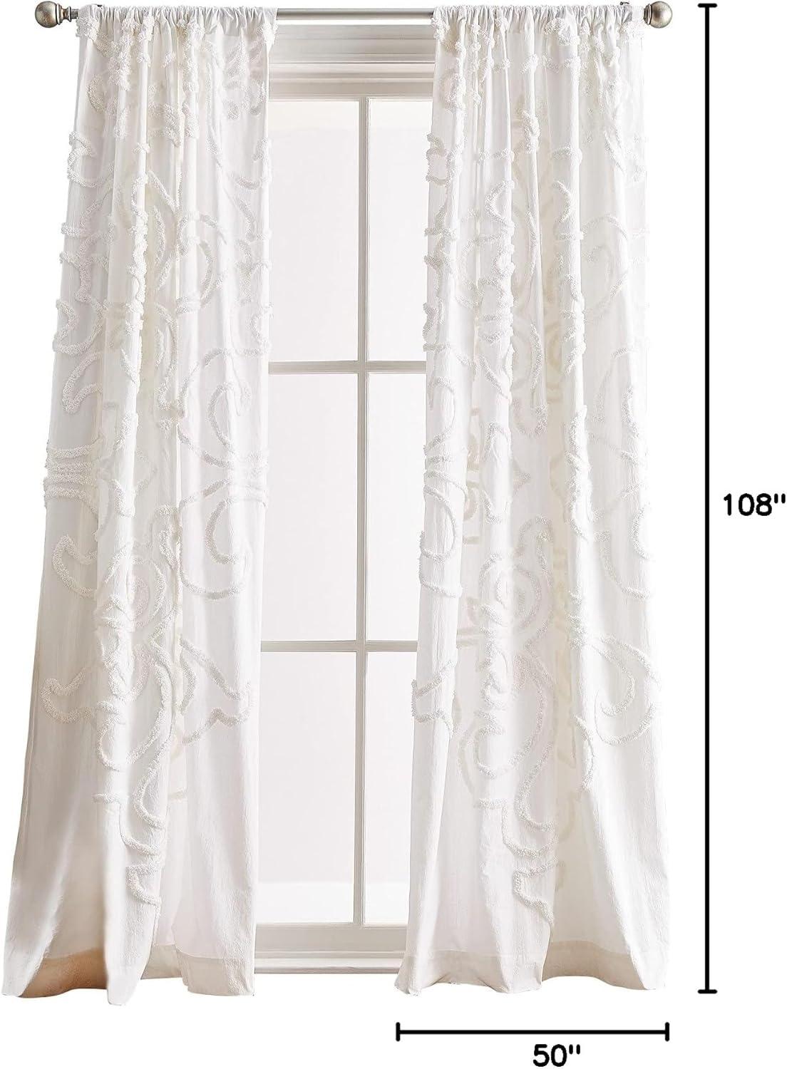 Peri Home Gates Tufted Chenille Rod Pocket Curtain Panel Pair White