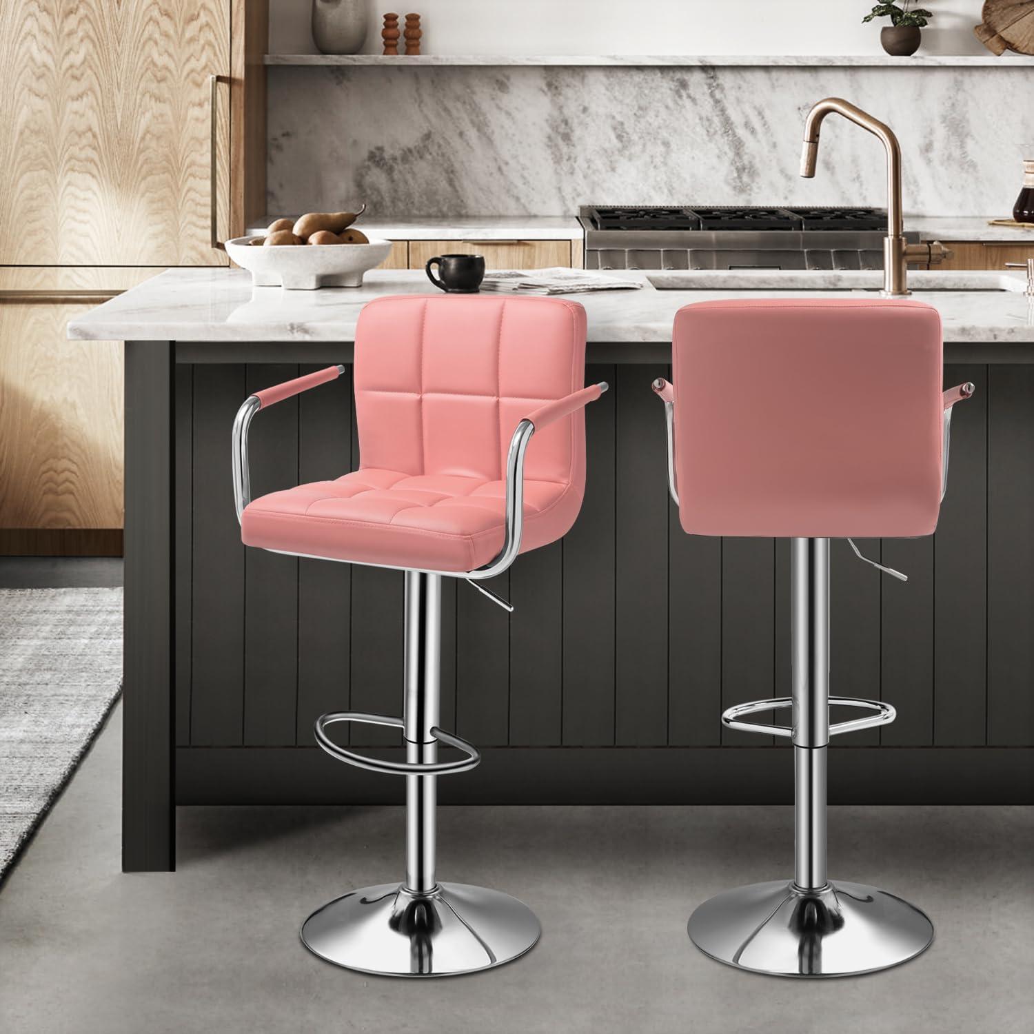 MoNiBloom Swivel Counter Height Bar Stools with Back Set of 2, Adjustable Height Dining Barstools with Footrests, Pink