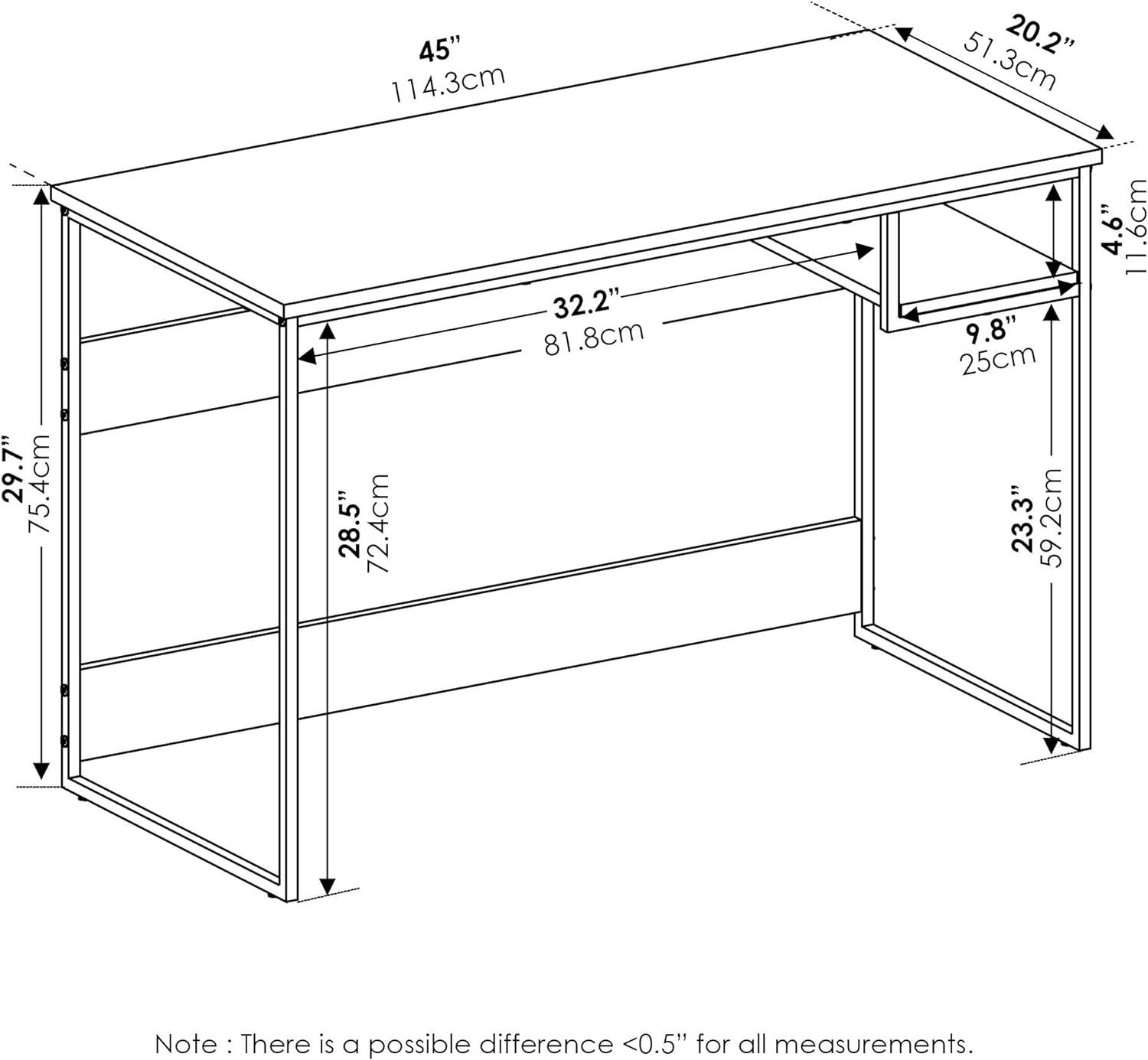 Modern French Oak Grey Study Desk with Metal Frame and Shelf