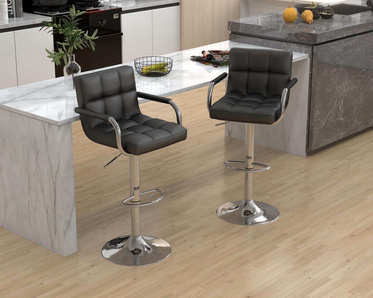 HomGarden 2 Pack Swivel Bar Stools Modern PU Leather, Adjustable Barstool W/ Mid-Back, Footrest