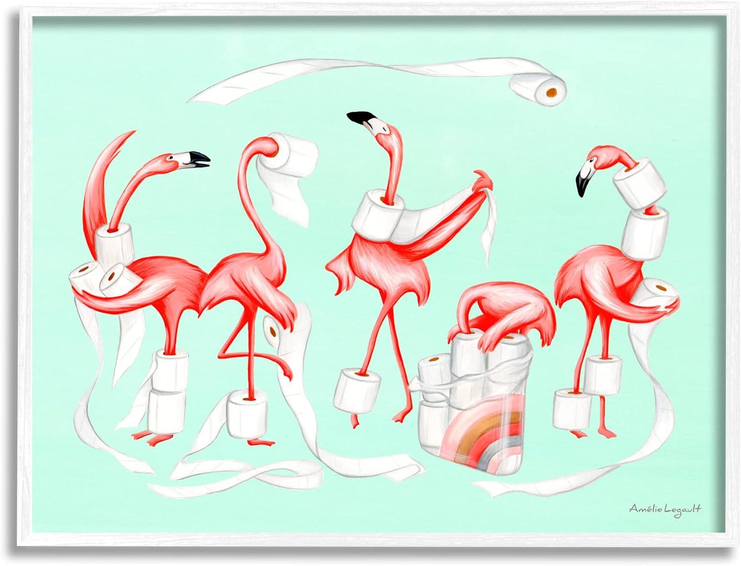 Stupell Industries " Silly Flamingos Toilet Paper Rolls Bathroom Illustration " by Amelie Legault