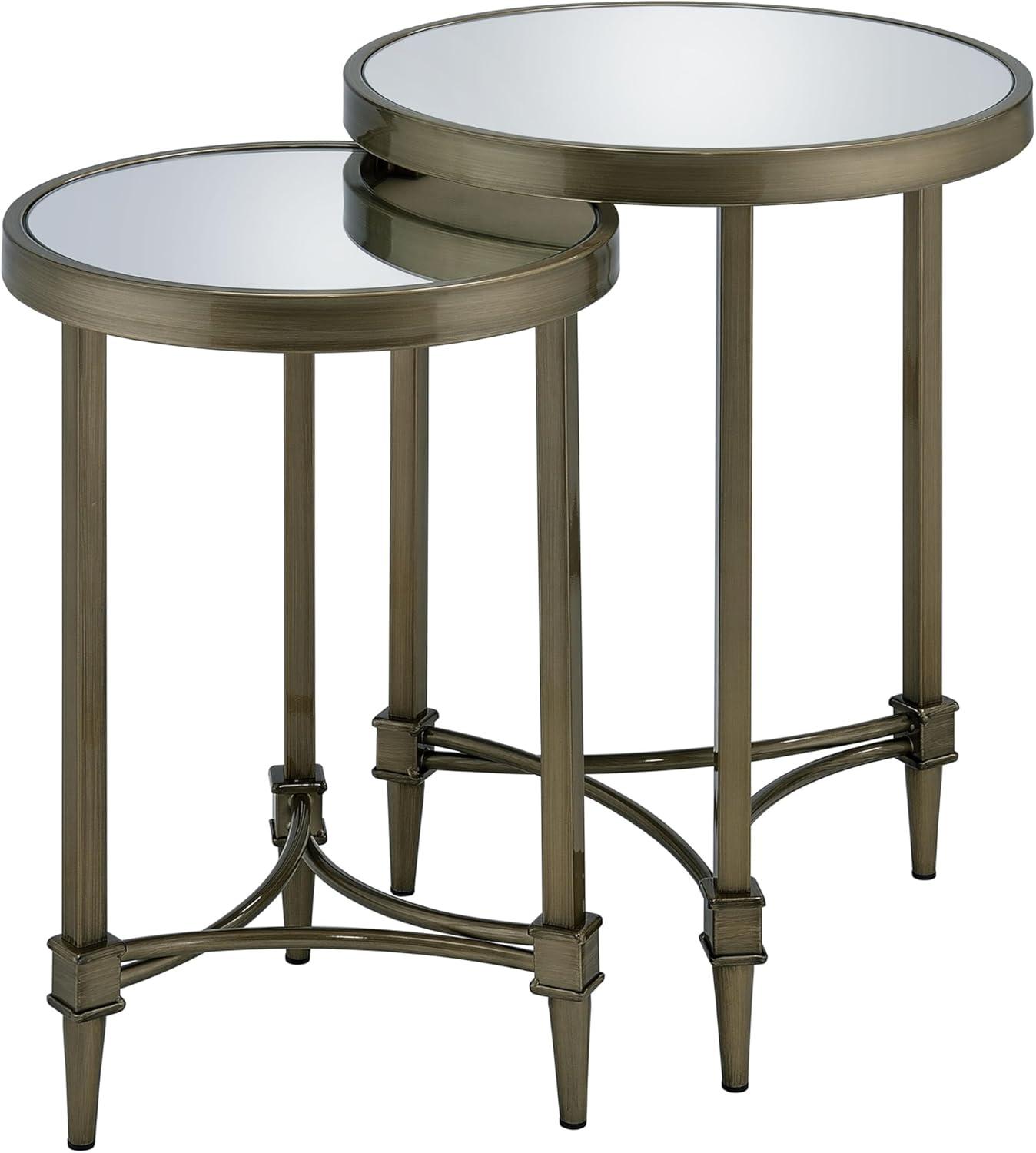 Aditya Contemporary Round End Table Set in Mirrored and Antique Brass