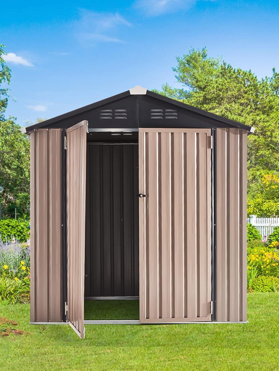 AECOJOY 6' x 6' Outdoor Storage Shed with Rack & Shelves Metal Utility Tool Shed with Lockable Door for Backyard & Garden on Clearance
