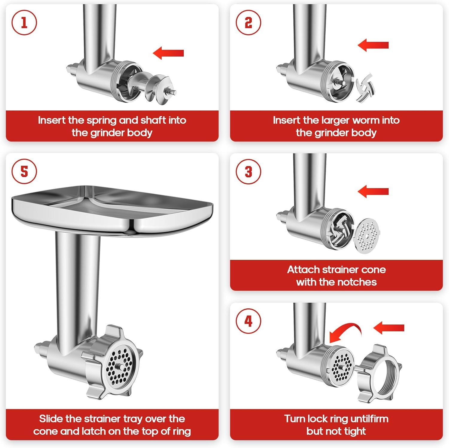 Meat Grinder & Stainless Steel Slicer Shredder Attachment for KitchenAid Stand Mixer, Meat Grinder for Kitchenaid Mixer with Sausage Stuffer Tubes, Cheese Grater Attachment for Kitchenaid Stand Mixer