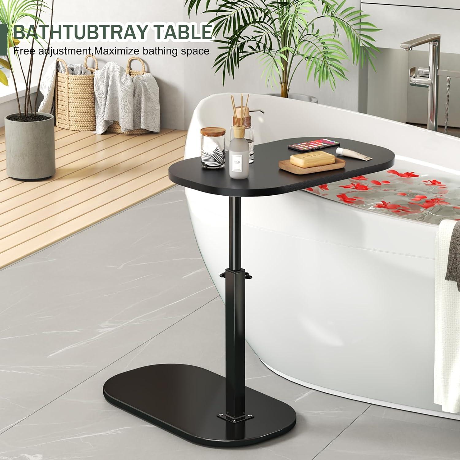 17 Stories C Shaped Side Table,Adjustable Height C Table End Table For Couch,360°Swivel Couch Side Tables Slide Laptop Desk For Sofa/Bed/Bathtub/Rotating Tabletop