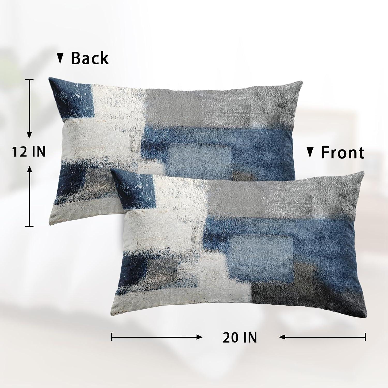 Modern Blue and Grey Abstract Art Lumbar Throw Pillow Set