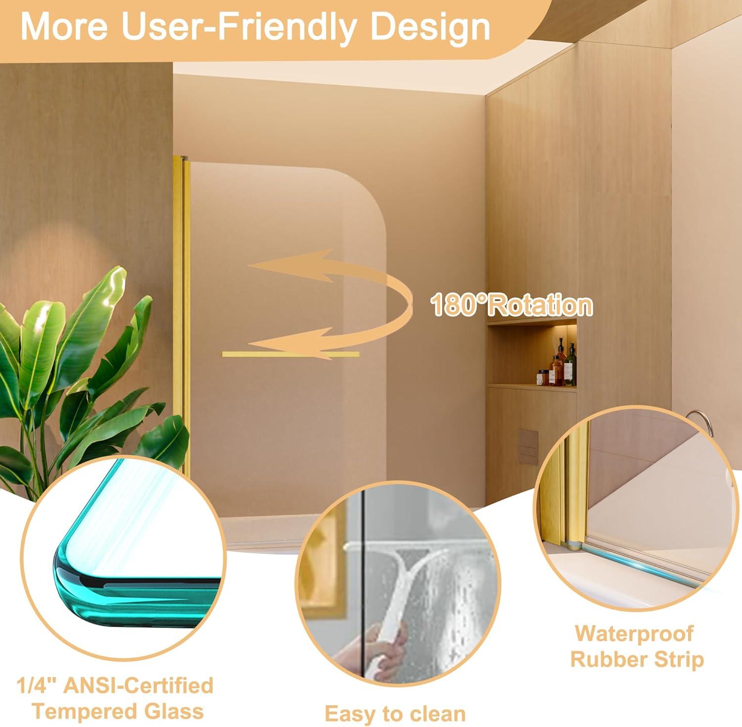 31 In. W * 55 In. H Frameless Shower Doors For Bathtub, 1/4" (6Mm) Thick SGCC Tempered Glass Door, Pivot Shower Door Panel For Bathroom