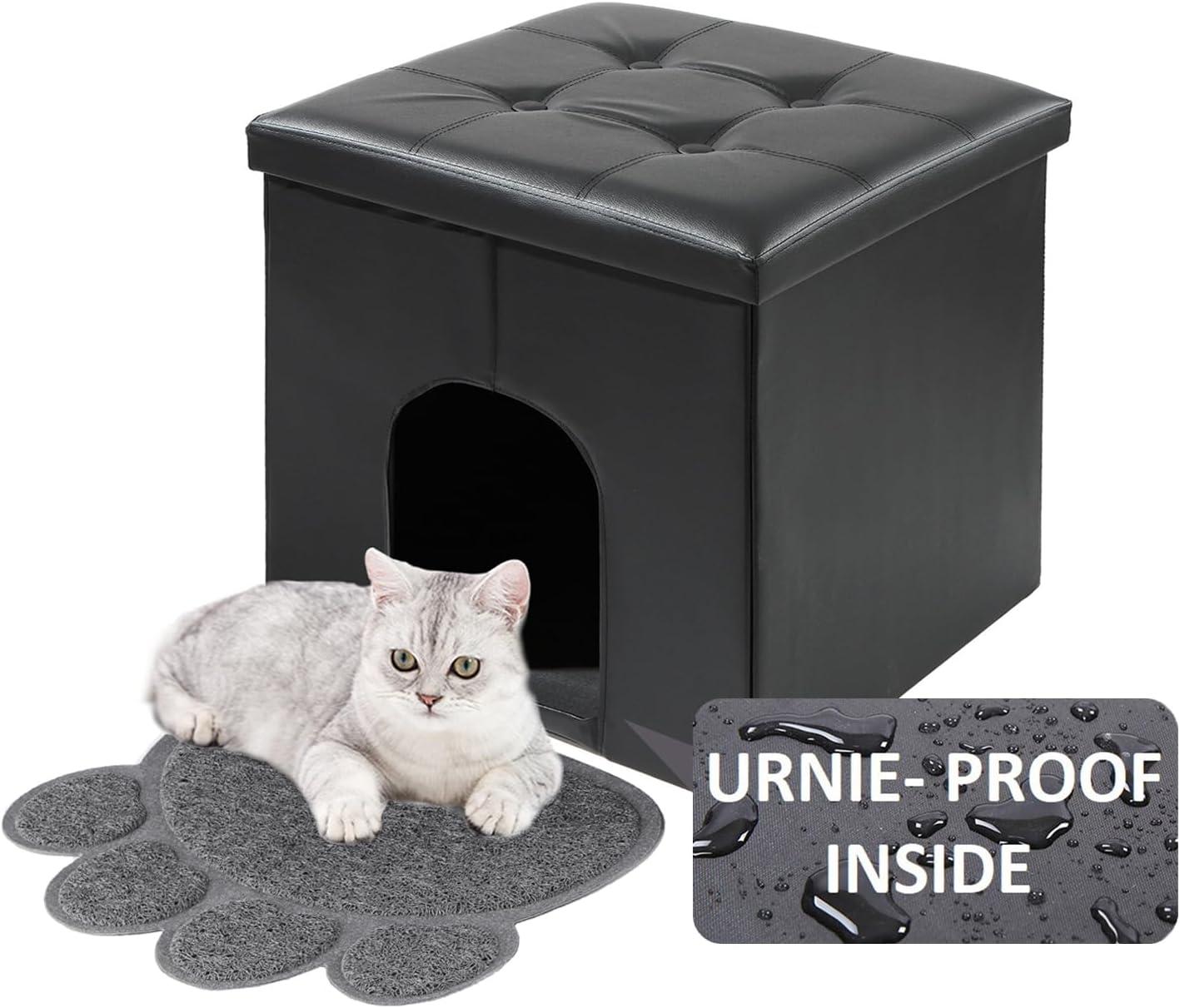 MEEXPAWS Cat Litter Box Enclosure Furniture Hidden, Cat Washroom Bench Storage Cabinet Small 19.7'' x 19.7'' x 19.7''| Dog Proof | Waterproof Inside | Easy Clean | Easy Assembly | Odor Control(Grey)