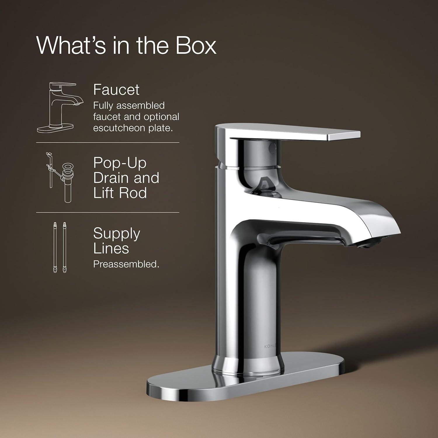 Hint Single-Handle Bathroom Sink Faucet with Escutcheon and Pop-Up Drain, 1.2 GPM