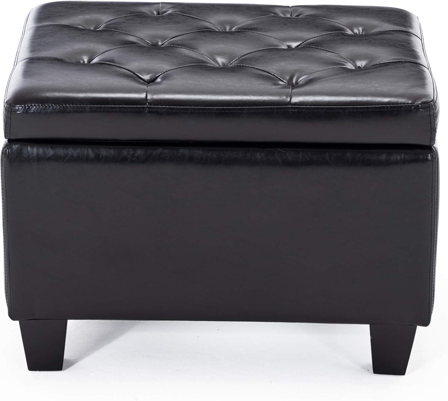 Black Faux Leather Tufted Storage Footstool