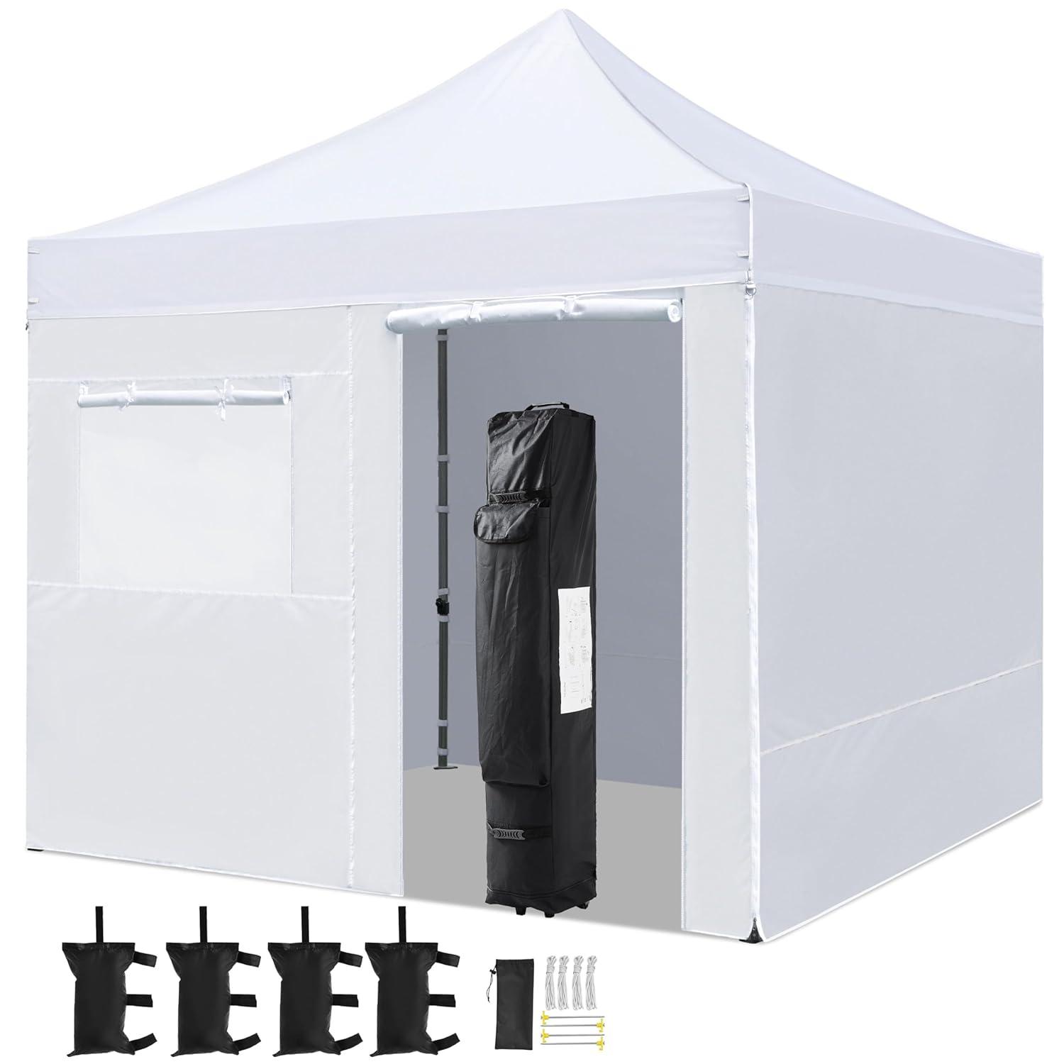 Yaheetech 10x10 Pop Up Commercial Canopy Tent with 4 Removable Sidewalls, Sandbags, Stakes & Ropes, Waterproof Instant Canopies for Wedding Party Commercial Event Pavilion, White