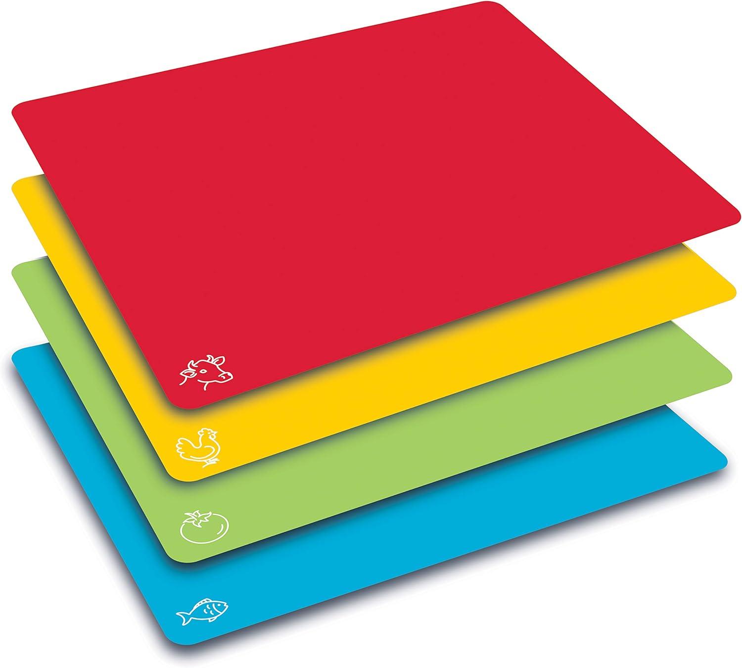 Extra Thick Flexible Plastic Color-Coded Chopping Mats, Set of 4