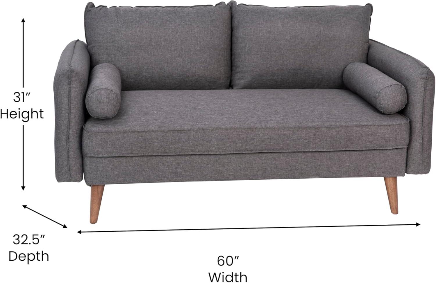 Flash Furniture Evie Mid-Century Modern Loveseat Sofa with Faux Linen Fabric Upholstery & Solid Wood Legs in Stone Gray