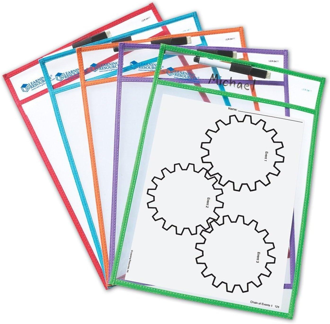 Learning Resources, LRNLER0477, Write-and-wipe Pockets, 5 / Set