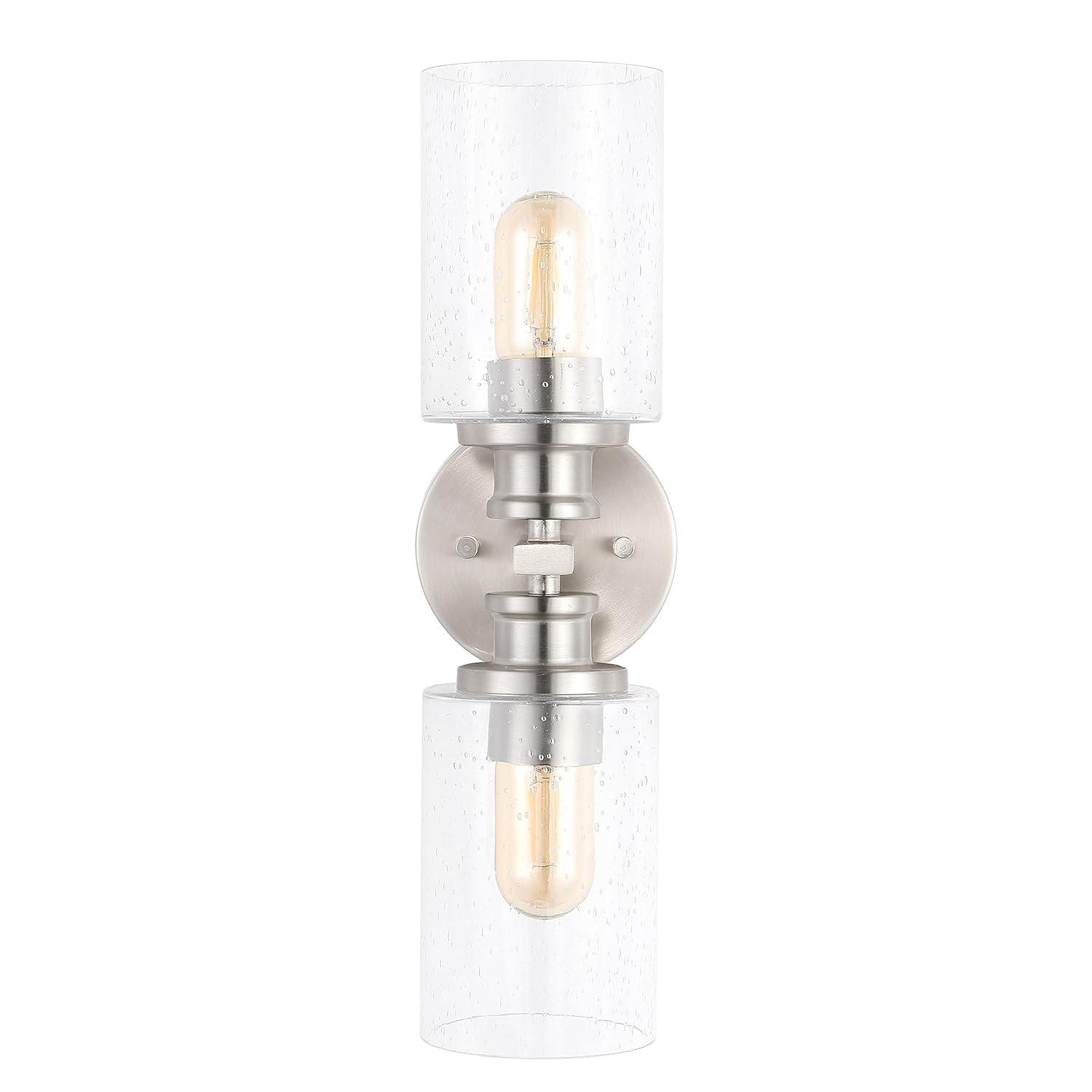 JONATHAN Y Jules Edison 16.5" Cylinder 2-Light Iron/Seeded Glass Farmhouse Contemporary LED Wall Sconce, Nickel