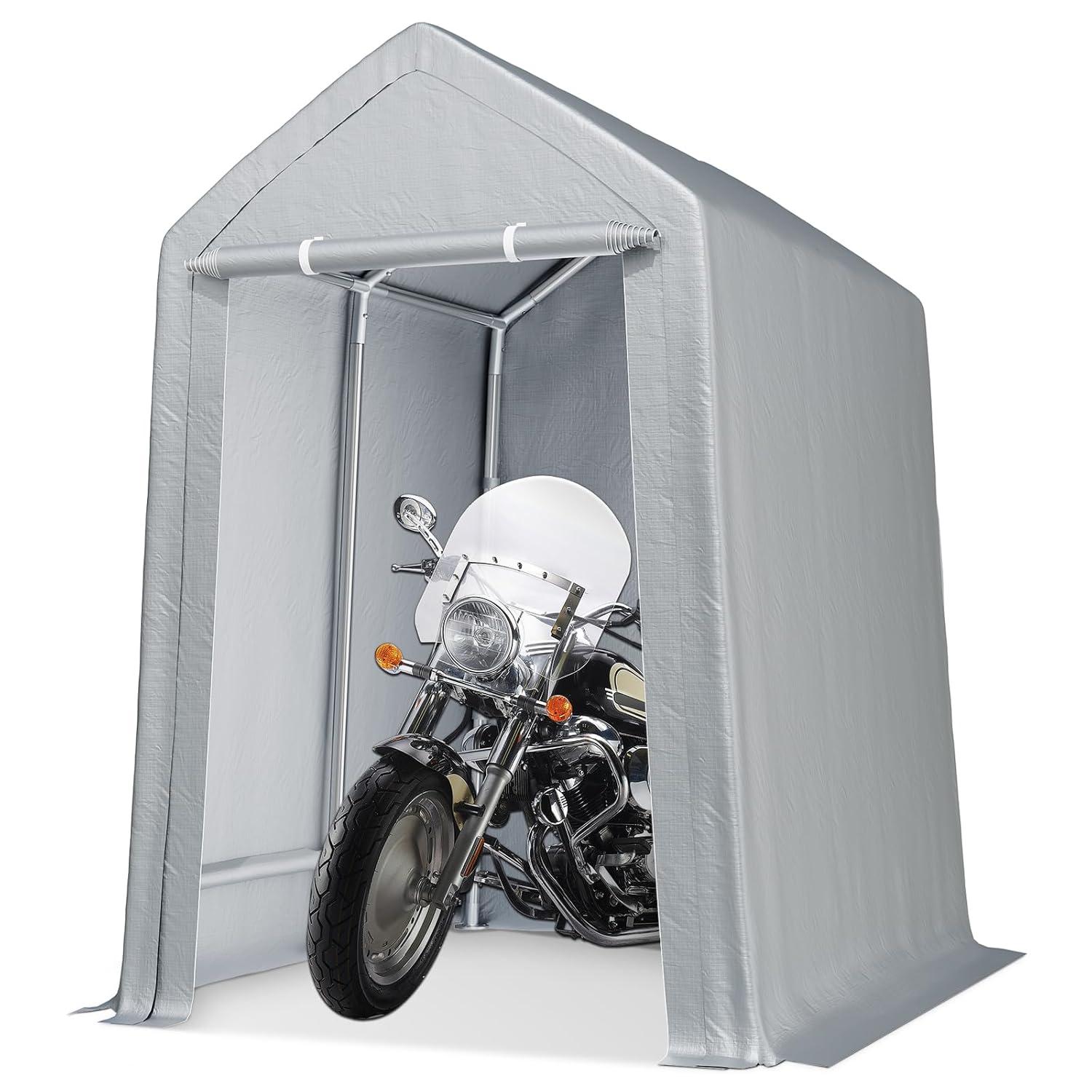 Soonbuy 12" x 12"Outdoor Storage Shelter Shed- Heavy Duty Storage Tent with Roll-up Zipper Door , Portable Garage Storage shed for Bike, Motorcycle Shelter, Gray