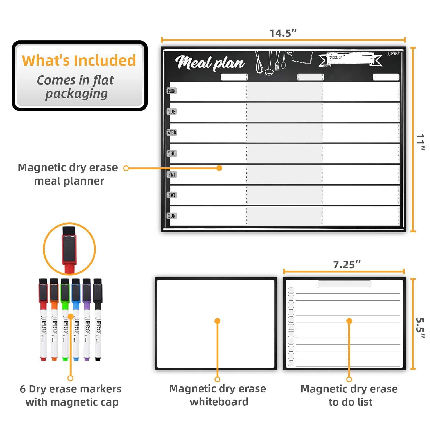 Magnetic Meal Planning Whiteboard - 14.5x11" Weekly Menu Board for Fridge - 7.5?x5.5" Notes - 7.5"x5.5" Whiteboard for Kitchen Refrigerator - 6 Colors whiteboard Markers Included.
