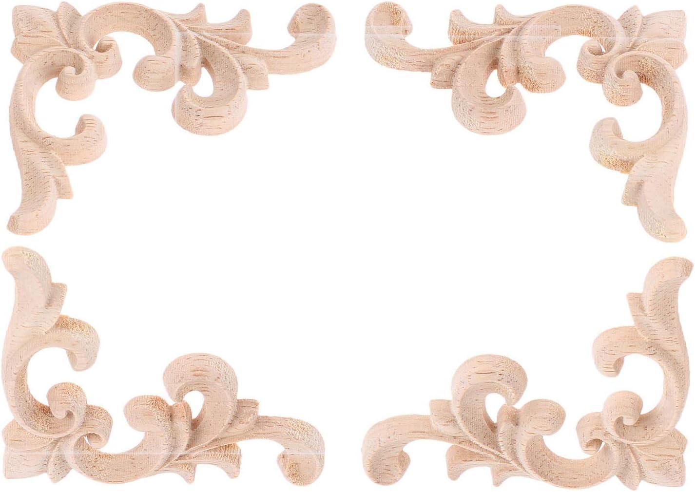 2pcs Wooden Onlay Applique Unpainted Carving Applique Cabinet Dresser Closet Applique