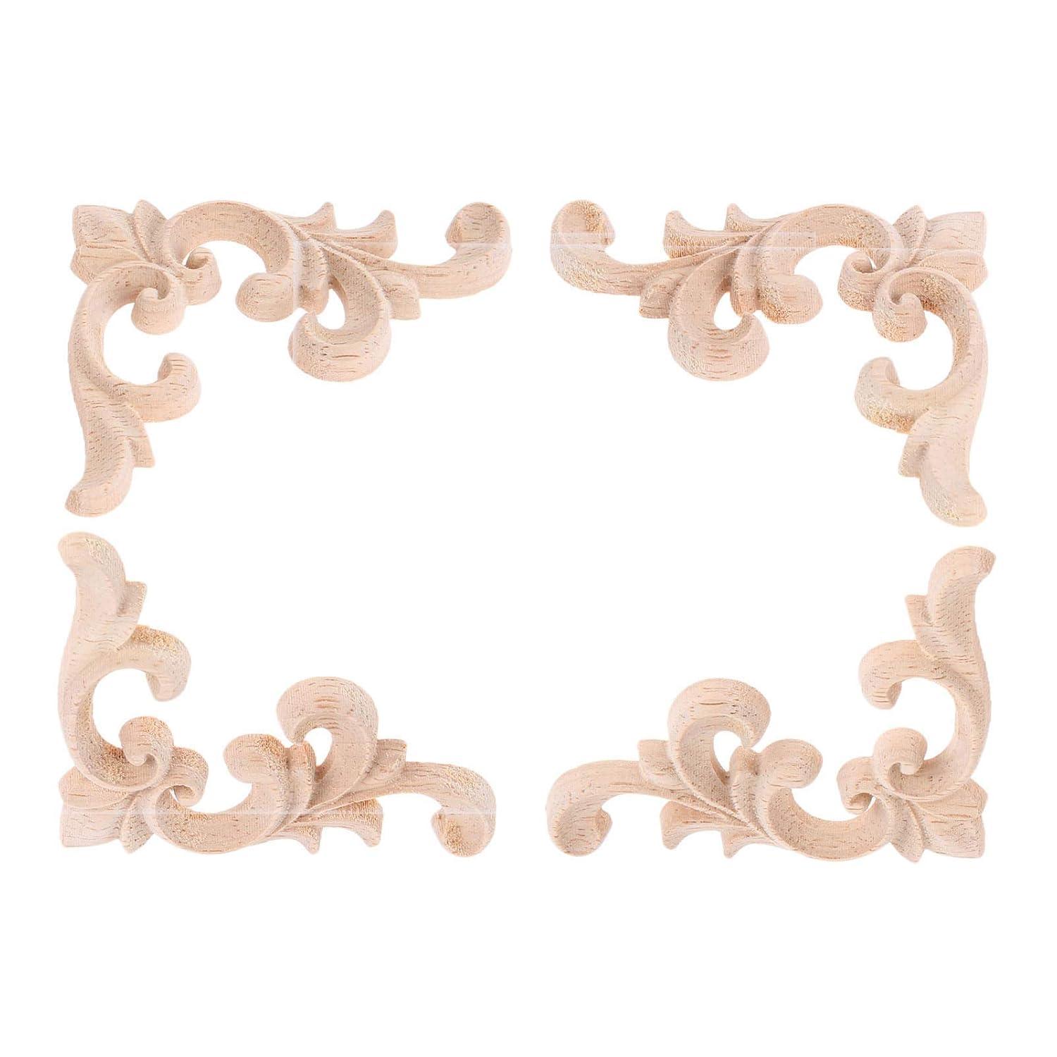 2pcs Wooden Onlay Applique Unpainted Carving Applique Cabinet Dresser Closet Applique