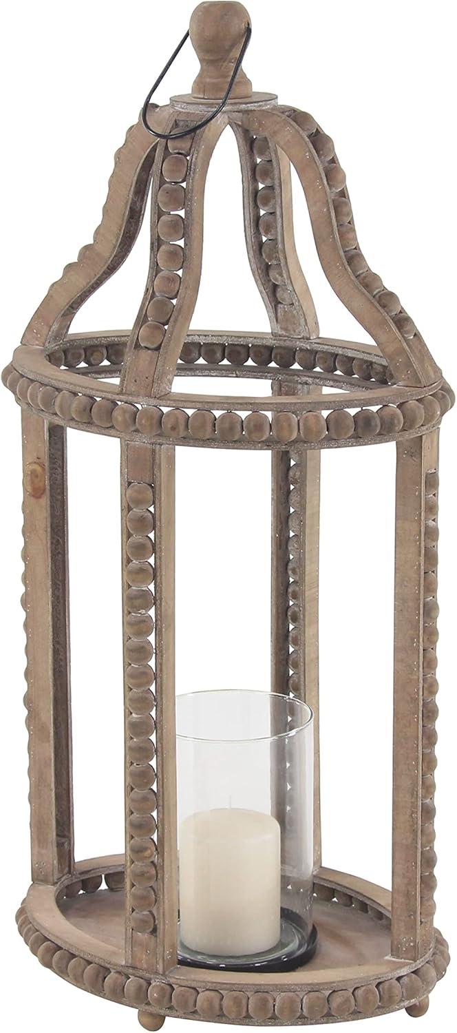 Rustic Farmhouse Reclaimed Wood Beaded Hanging Candle Lantern