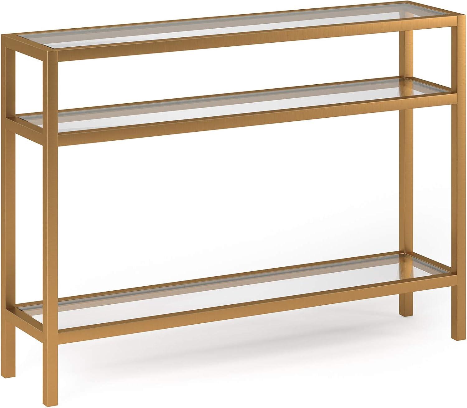 Henn&Hart 42" Brass Finish Metal/Glass Console Table