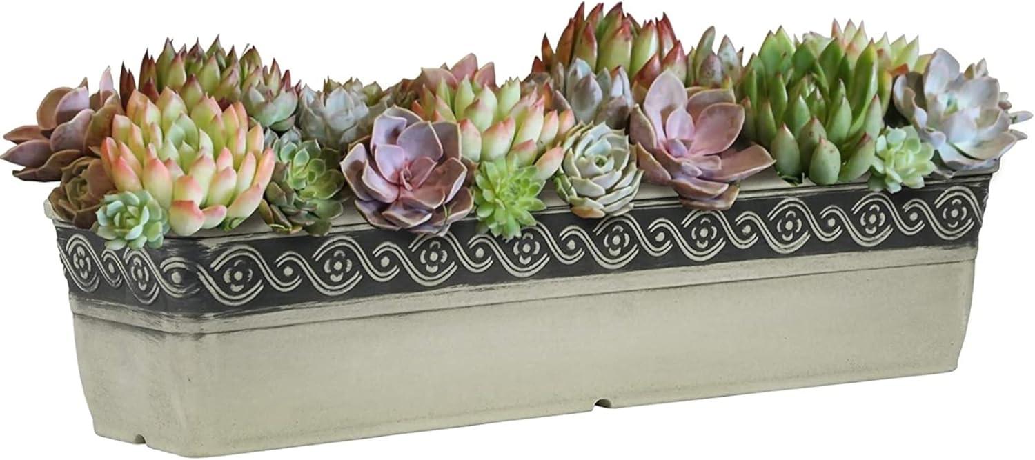 Classic Home and Garden Indoor/Outdoor Rectangle Trough Corinthian Flower Pot Planter, Concrete Grey Color, 18"