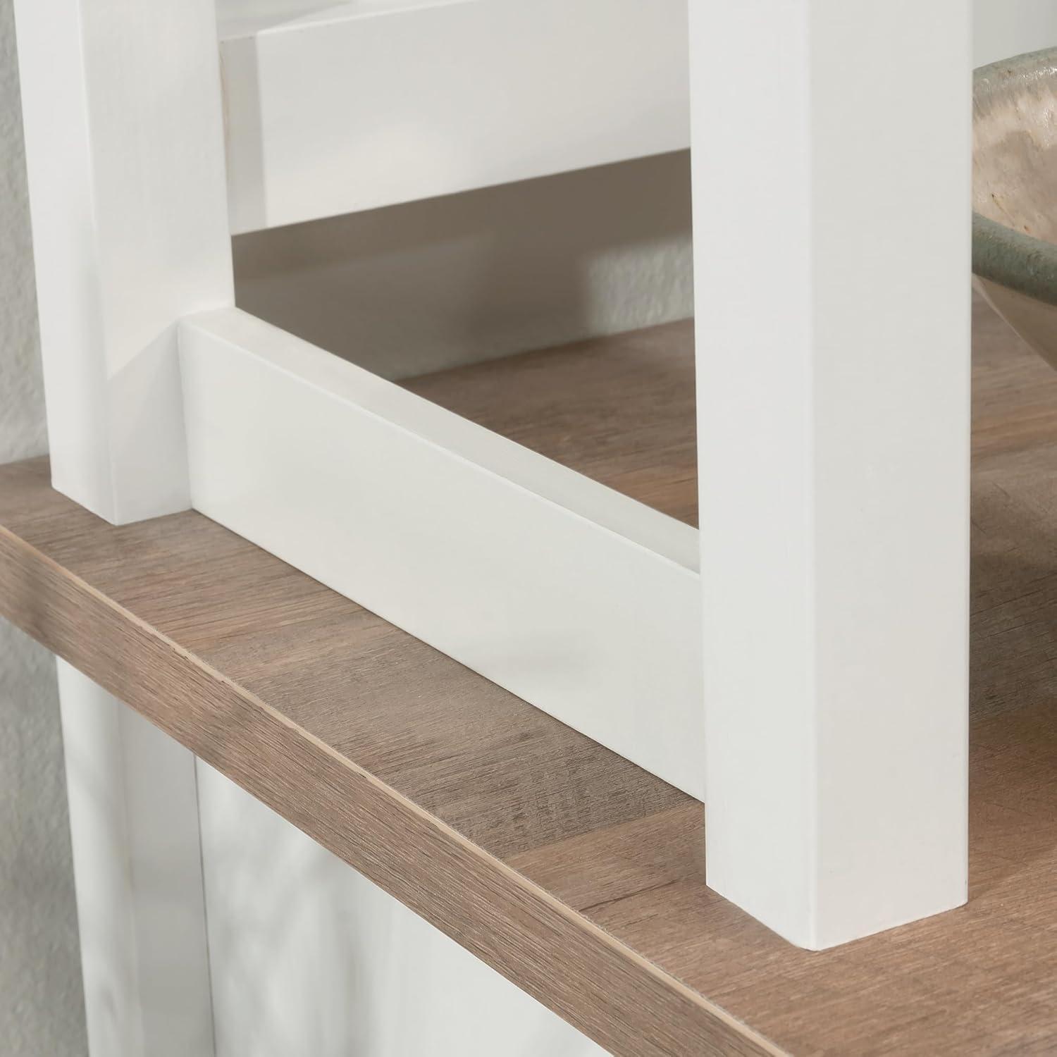 White and Oak Engineered Wood Credenza with Hutch