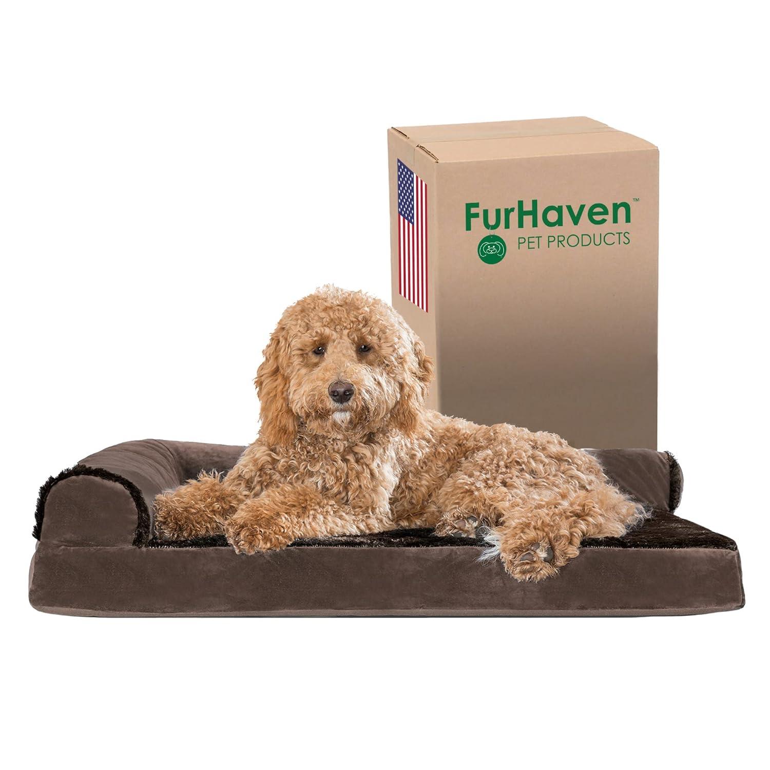 FurHaven Plush & Velvet Deluxe L-Chaise Orthopedic Pet Bed