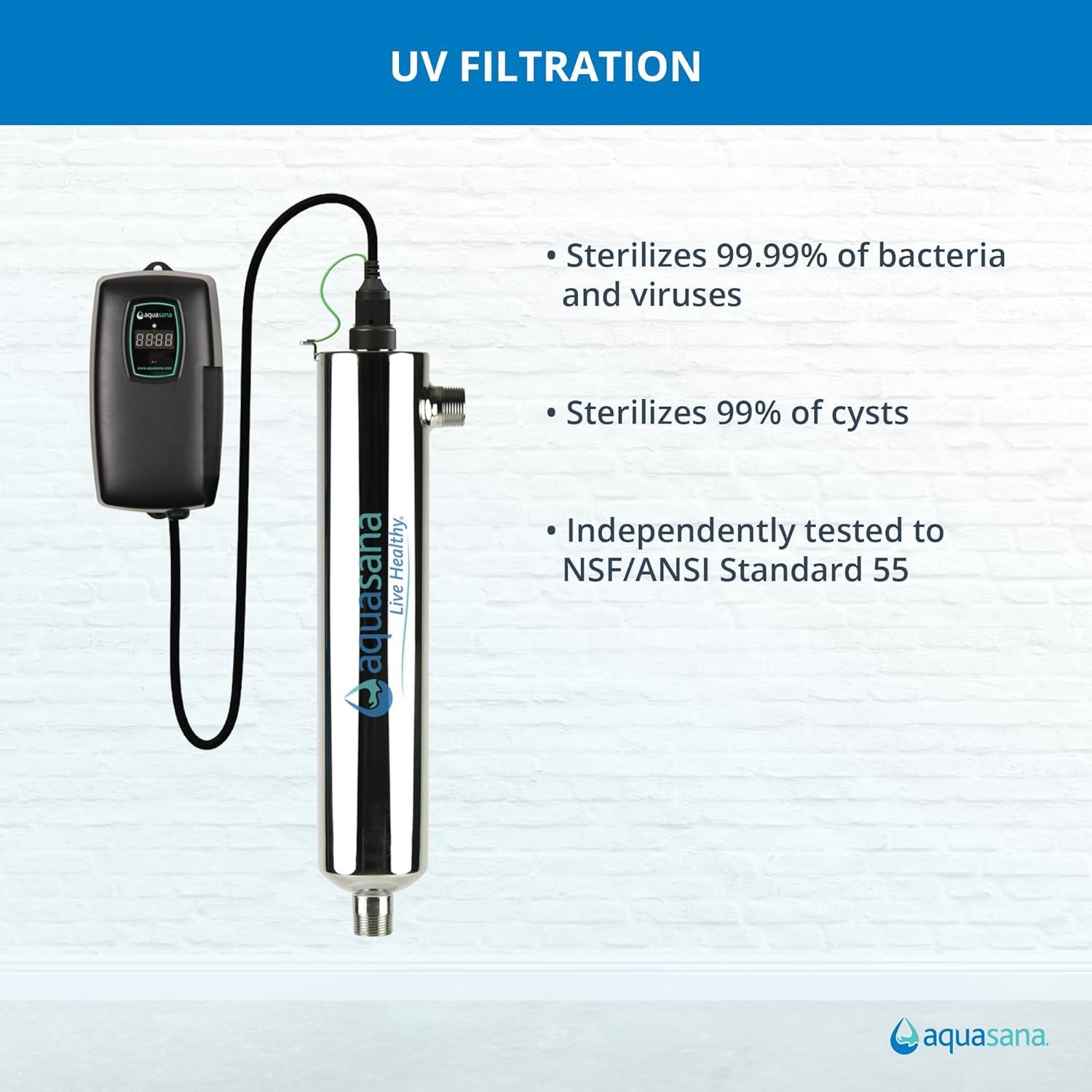 Aquasana Whole House Well Water Filter System - Water Softener Alternative w/ UV Purifier - EQ-WELL-UV-PRO-AST