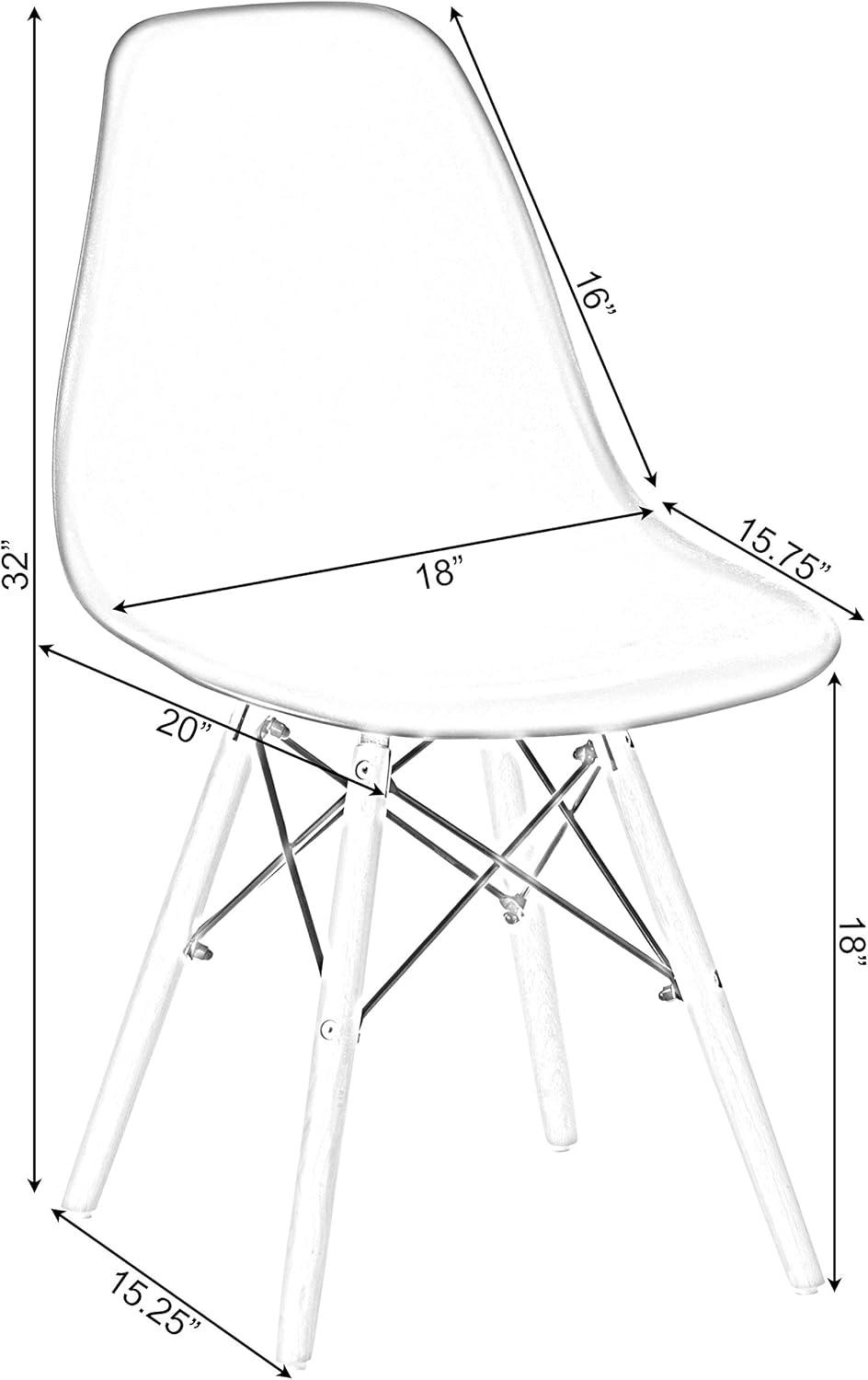 Fabulaxe Mid-Century Modern Style Plastic DSW Shell Dining Chair with Solid Beech Wooden Dowel Eiffel Legs