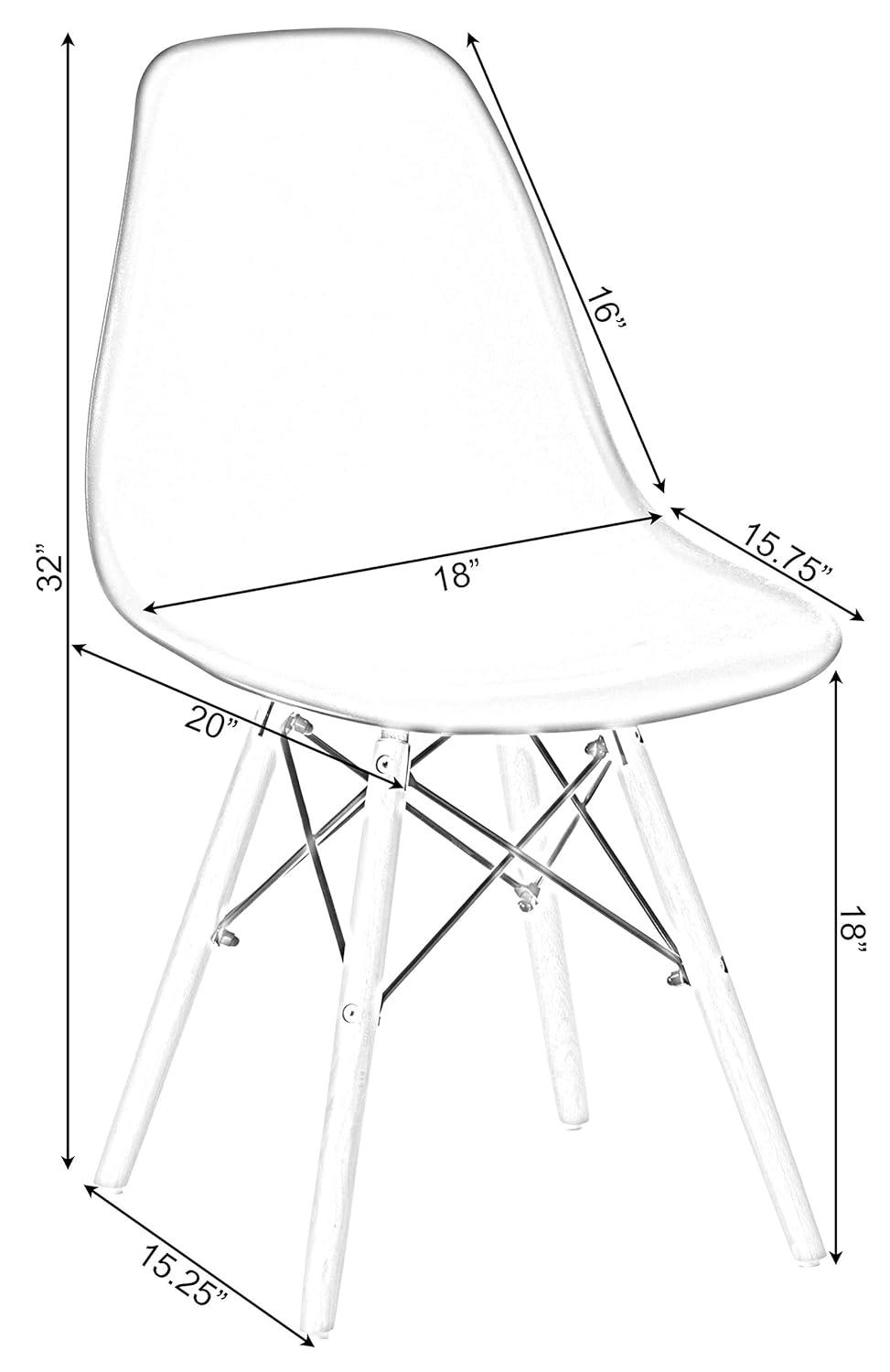 Fabulaxe Mid-Century Modern Style Plastic DSW Shell Dining Chair with Solid Beech Wooden Dowel Eiffel Legs, White