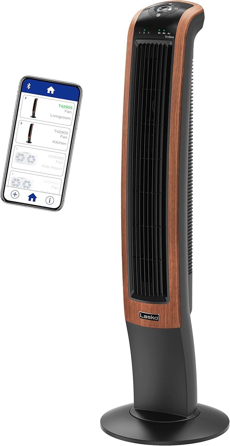 Lasko 42" Wind Curve Oscillating Tower Fan with Bluetooth® Technology, Black, T42905, New