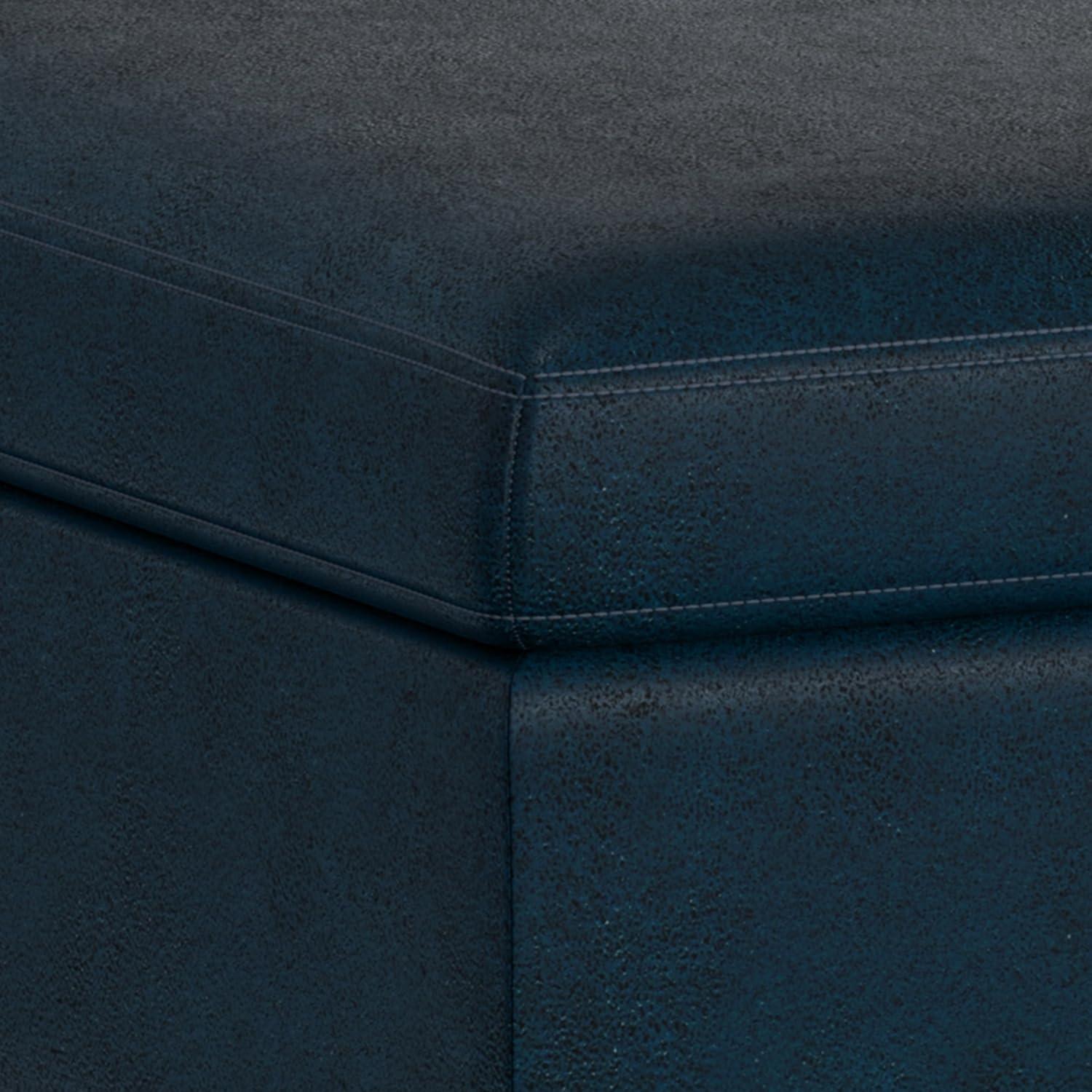 Simpli Home Owen 36"W Upholstered Square Coffee Table Storage Ottoman with Lift Top and Solid Wood Legs