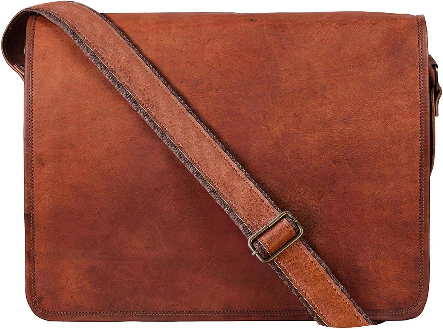 Messenger Bag Genuine Leather (Unisex, Adults, Brown, Medium) by Vintage Gallery!!