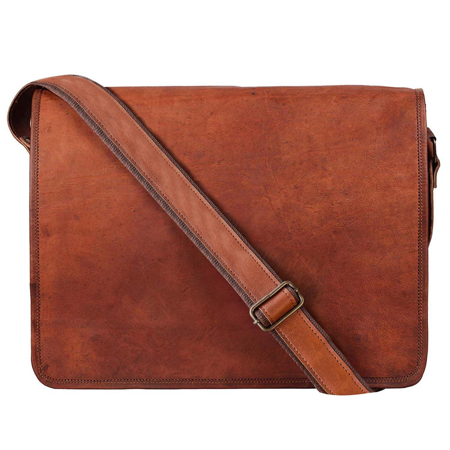 Messenger Bag Genuine Leather (Unisex, Adults, Brown, Medium) by Vintage Gallery!!