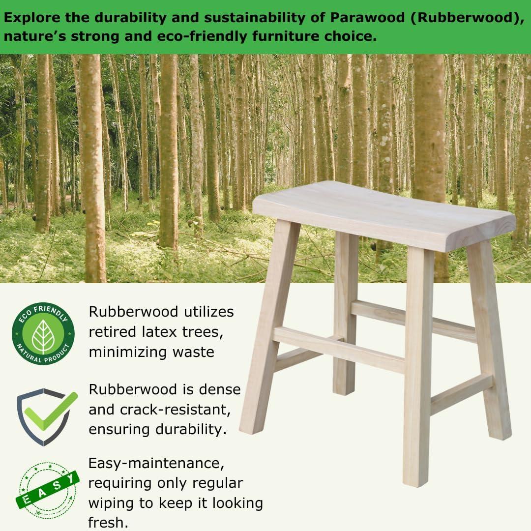 18" Saddle Seat Stool Hardwood Natural - International Concepts: Durable Parawood, No Assembly Required