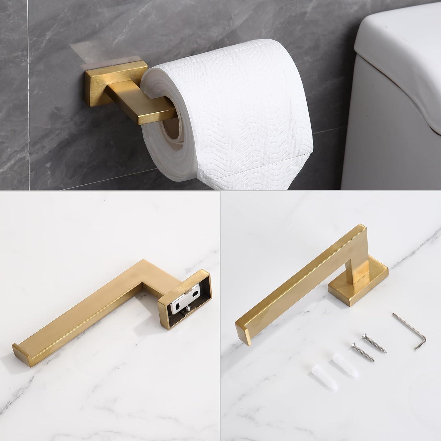 BWE 4-Piece Bath Hardware Set with Towel Bar Hand Towel Holder Toilet Paper Holder Towel Hook Square