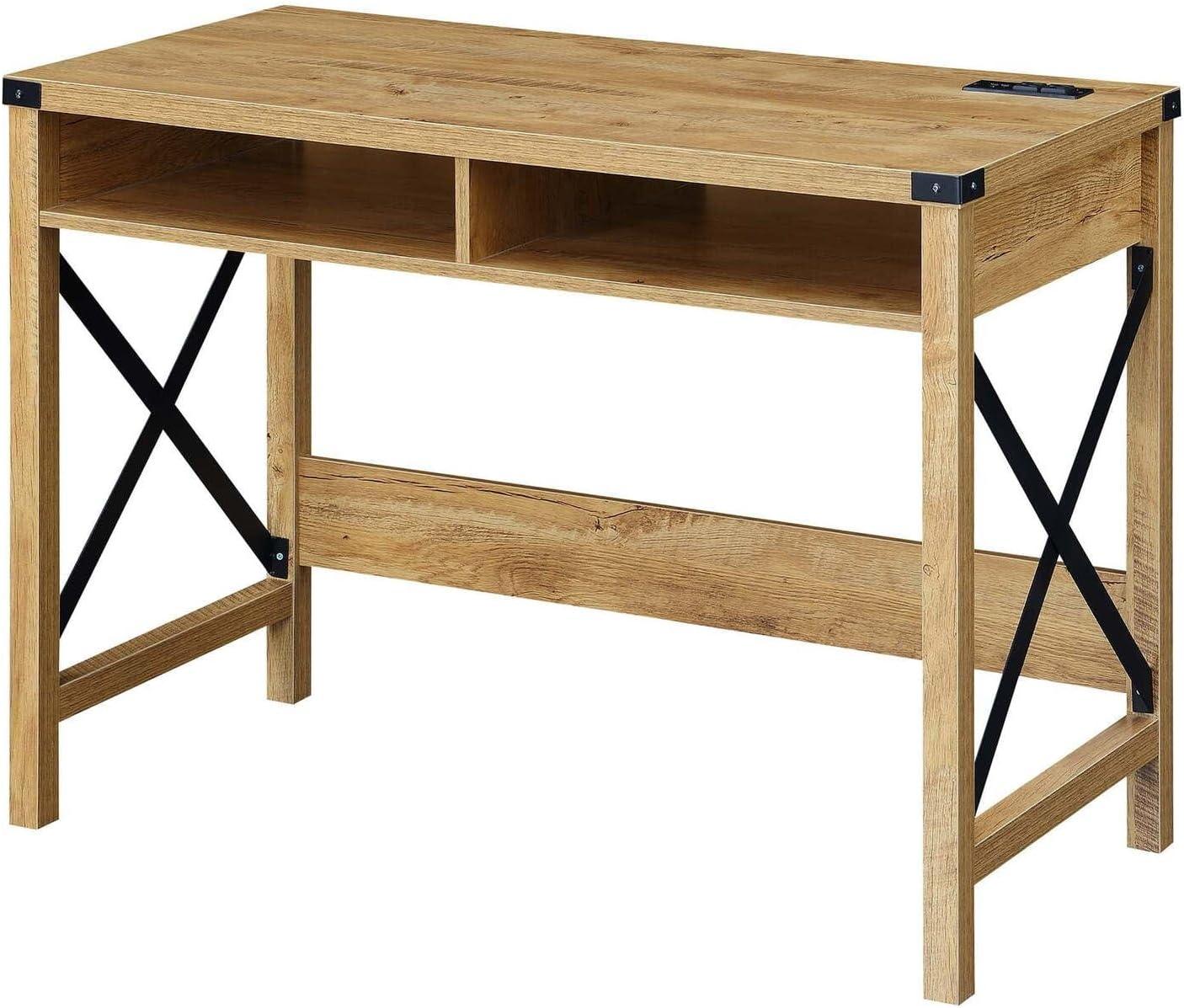 Durango 42-Inch Desk with Charging Station in Light English Oak Wood Finish