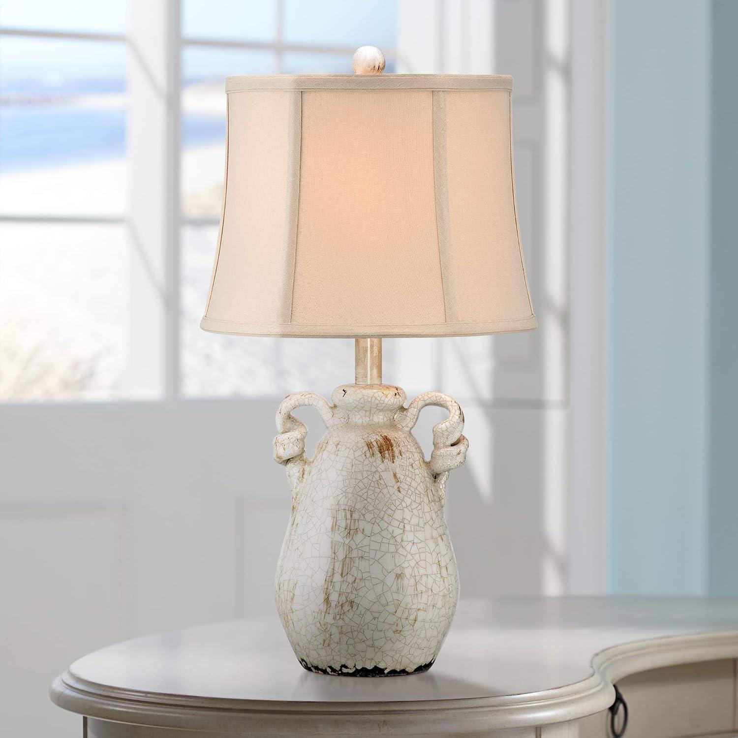 Regency Hill Sofia Rustic Country Cottage Accent Table Lamp 22" High Crackled Ivory Glaze Ceramic Beige Bell Shade for Bedroom Living Room House Home