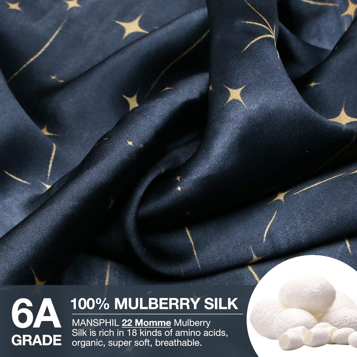 MANSPHIL 22 Momme Silk Paisley Pillowcase, Blue Gray Floral Print, 100% Mulberry Silk Pillow Cases Cover Zipper Closure, Hypoallergenic Beauty Care- Standard Size, 20" x 26"