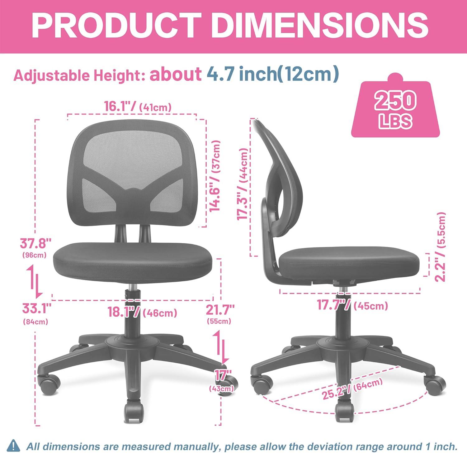 Mesh Office Chair Ergonomic Small Desk Chair No Arms Black Swivel Computer Chair with Wheels Task Chair for Small Spaces Mid Back Home Office Chair for Adults and Kids