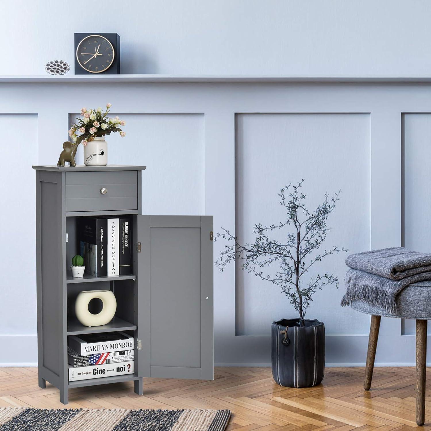Gray MDF Bathroom Cabinet with Adjustable Shelves