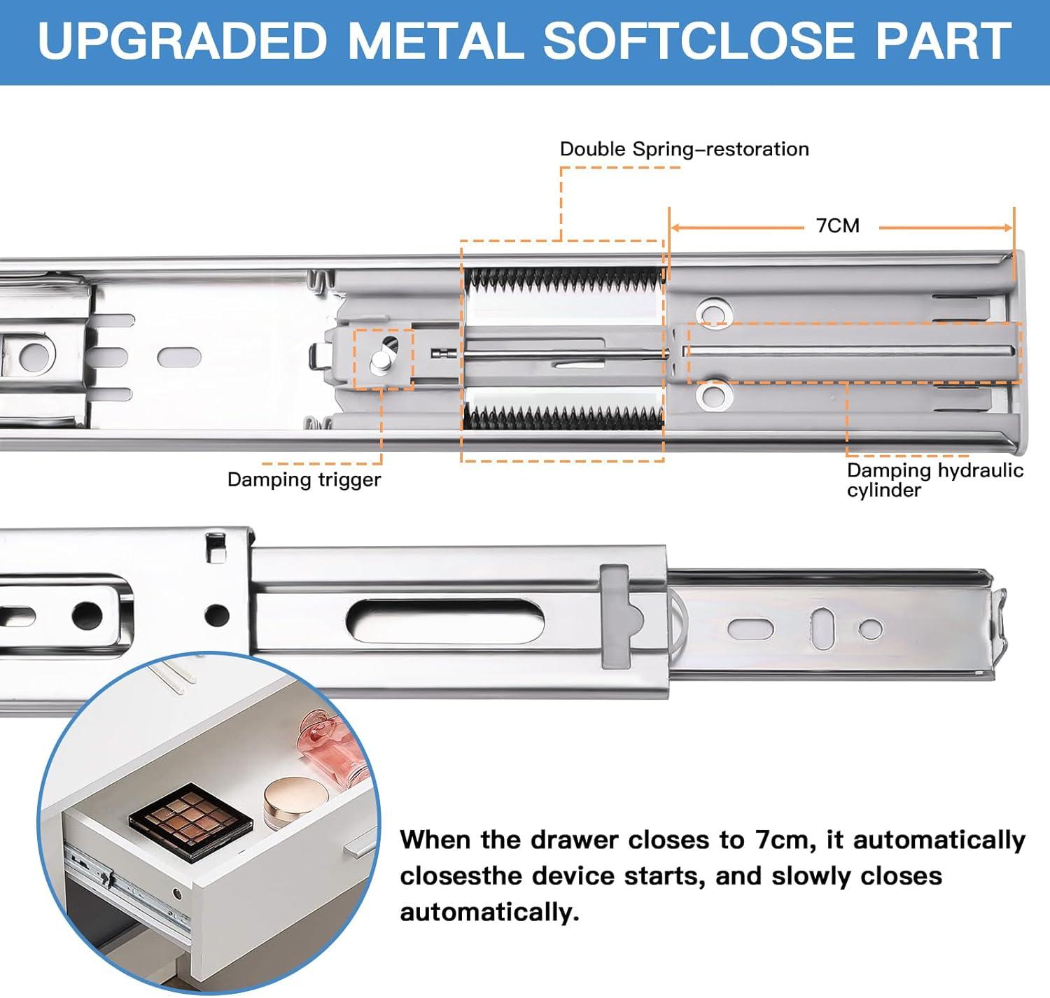 12 inch Drawer Slides 4 Pairs (8pcs) Soft Self Close Full Extension Ball Bearing Drawer Rails Side Mount Metal Dresser Runners for File Cabinet Trash Can Kitchen Wardrobe Glides 12" 100 LB Capacity